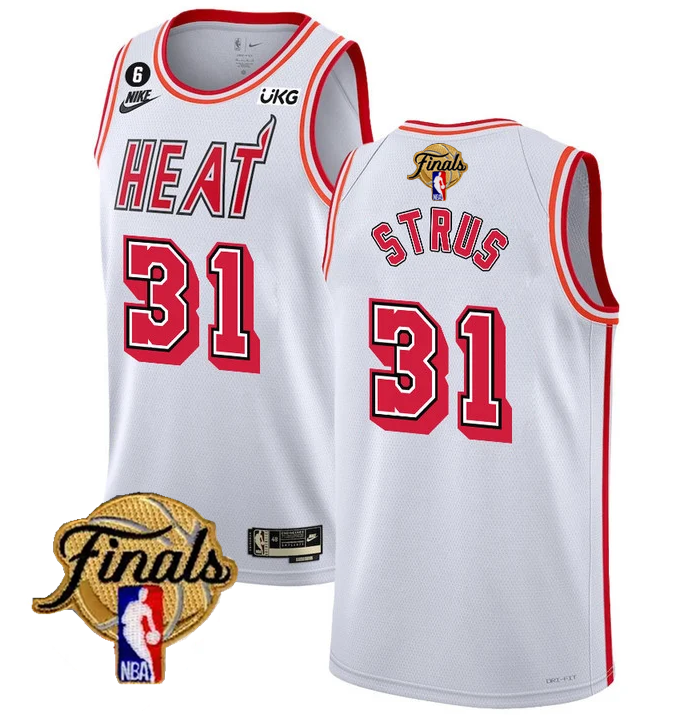 Men's Miami Heat #31 Max Strus White 2023 Finals Classic Edition With NO.6 Patch Stitched Basketball Jersey Men's Miami Heat #31 Max Strus White 2023 Finals Classic Edition With NO.6 Patch Stitched Basketball Jersey